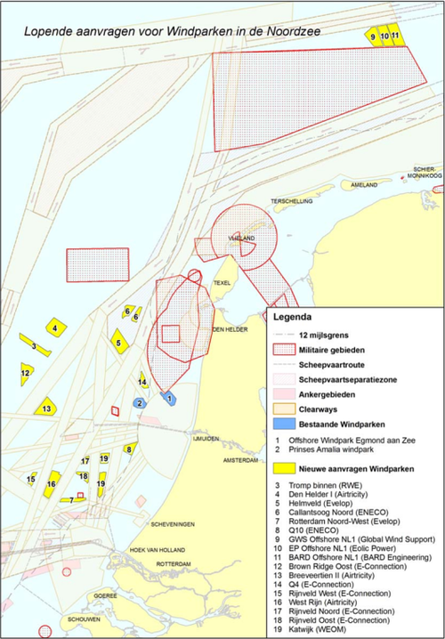 Lopende aanvragen scheepvaartroutes en windparken