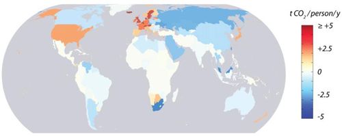 CO2 uitstoot per persoon per jaar wereldwijd
